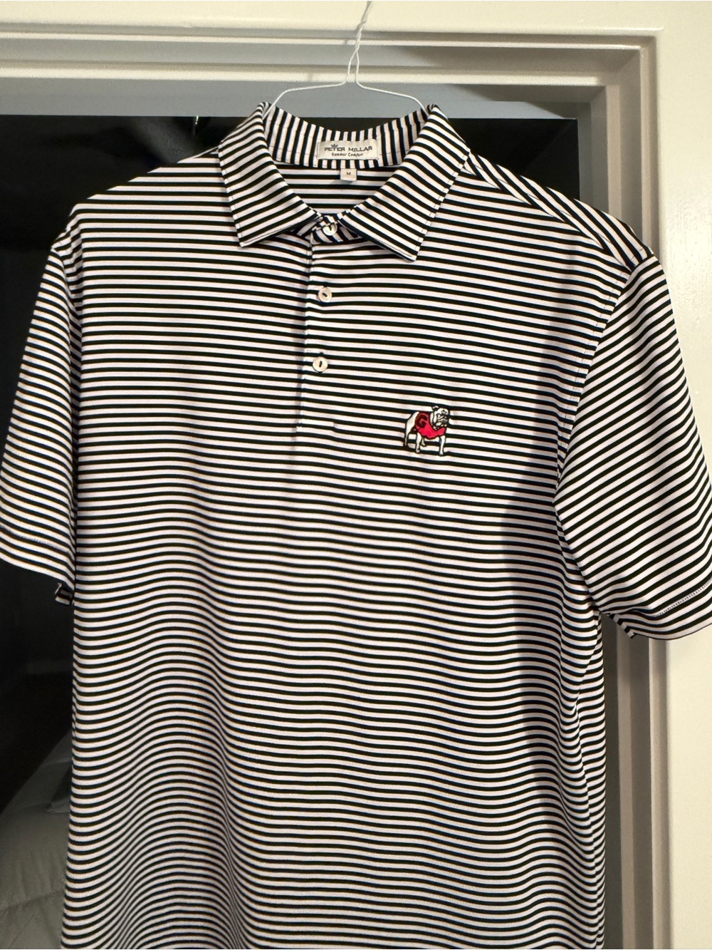 UGA Peter Millar Golf Polo, Medium, Black W/ white stripes (Georgia Bulldogs)